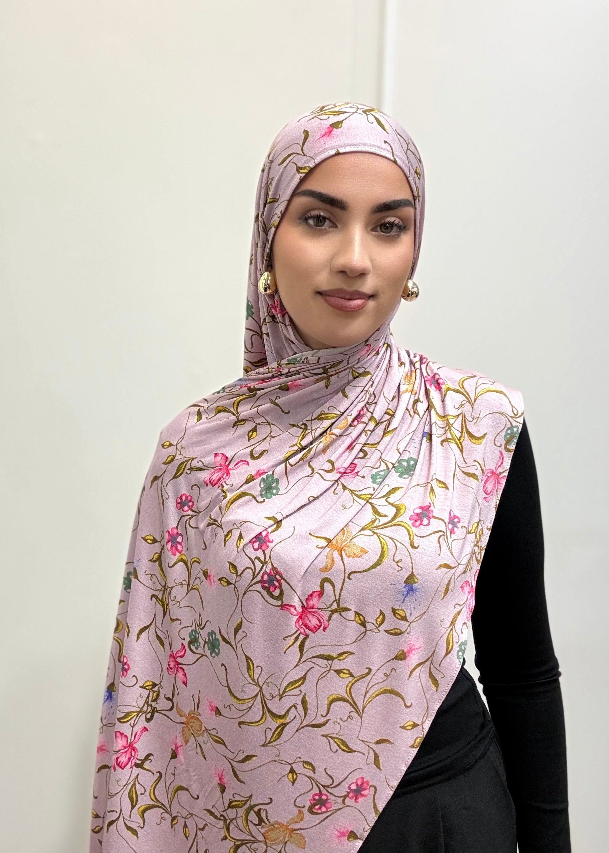 PINK FLORAL JERSEY HIJAB