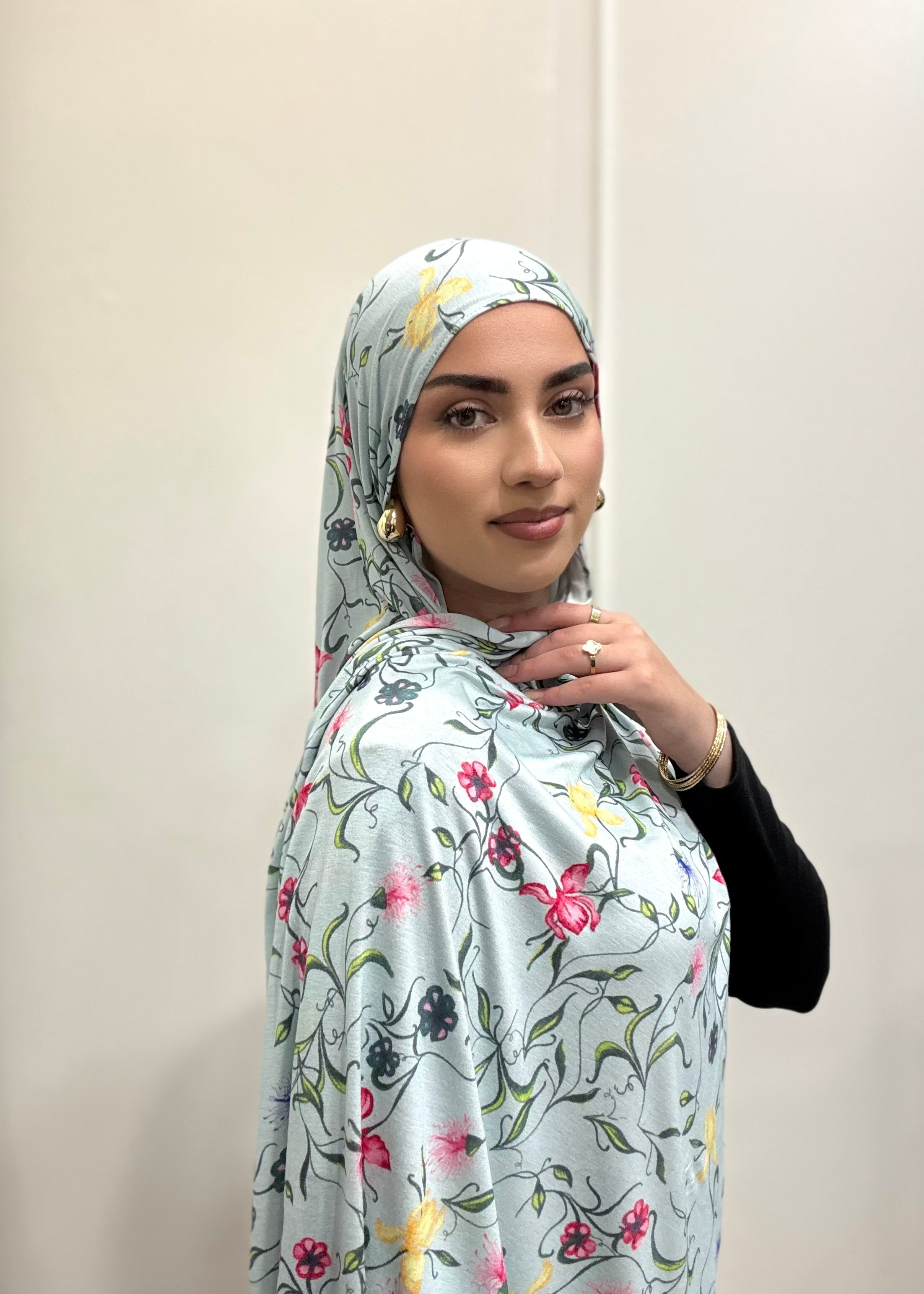 BLUE FLORAL JERSEY HIJAB