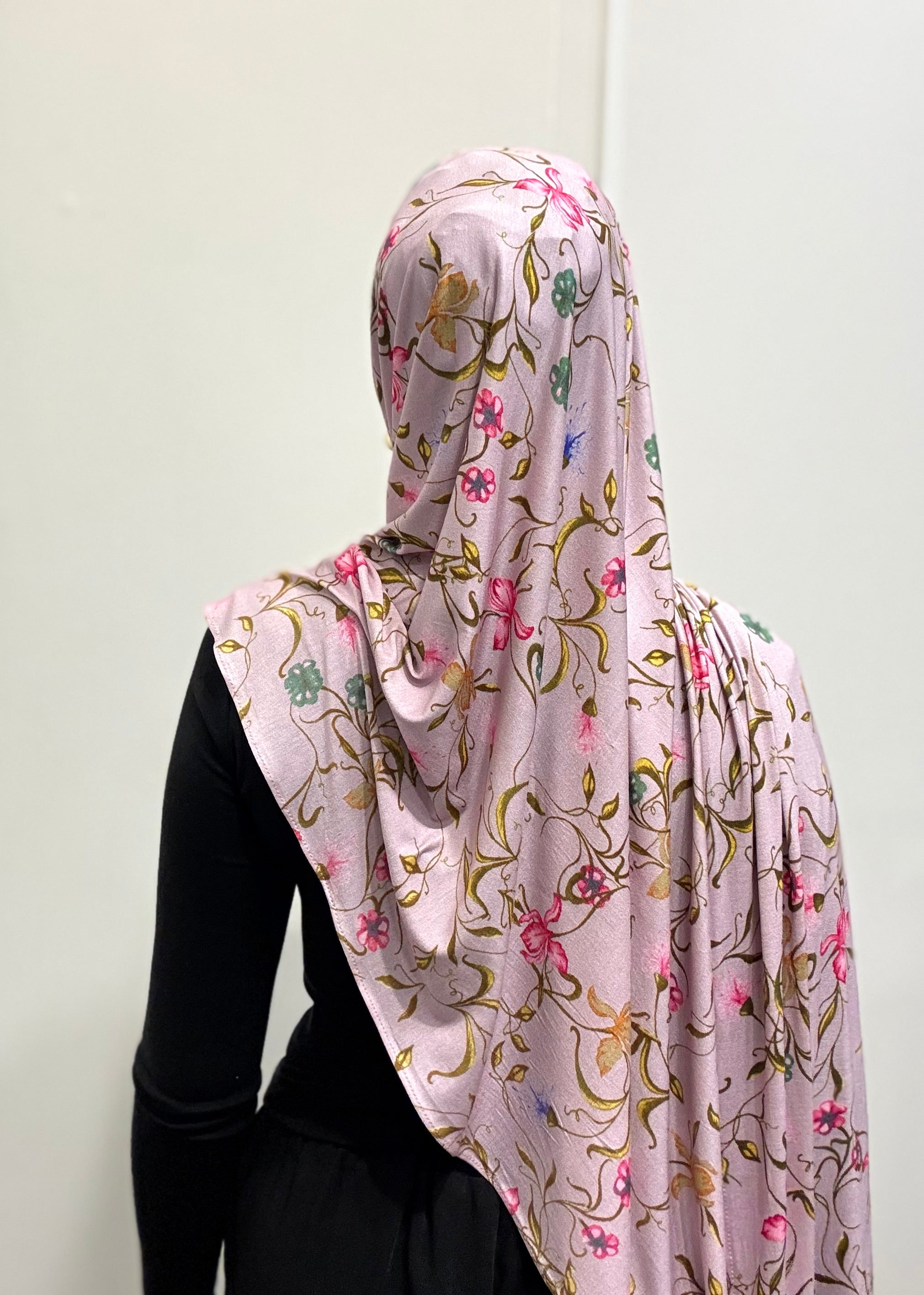 PINK FLORAL JERSEY HIJAB