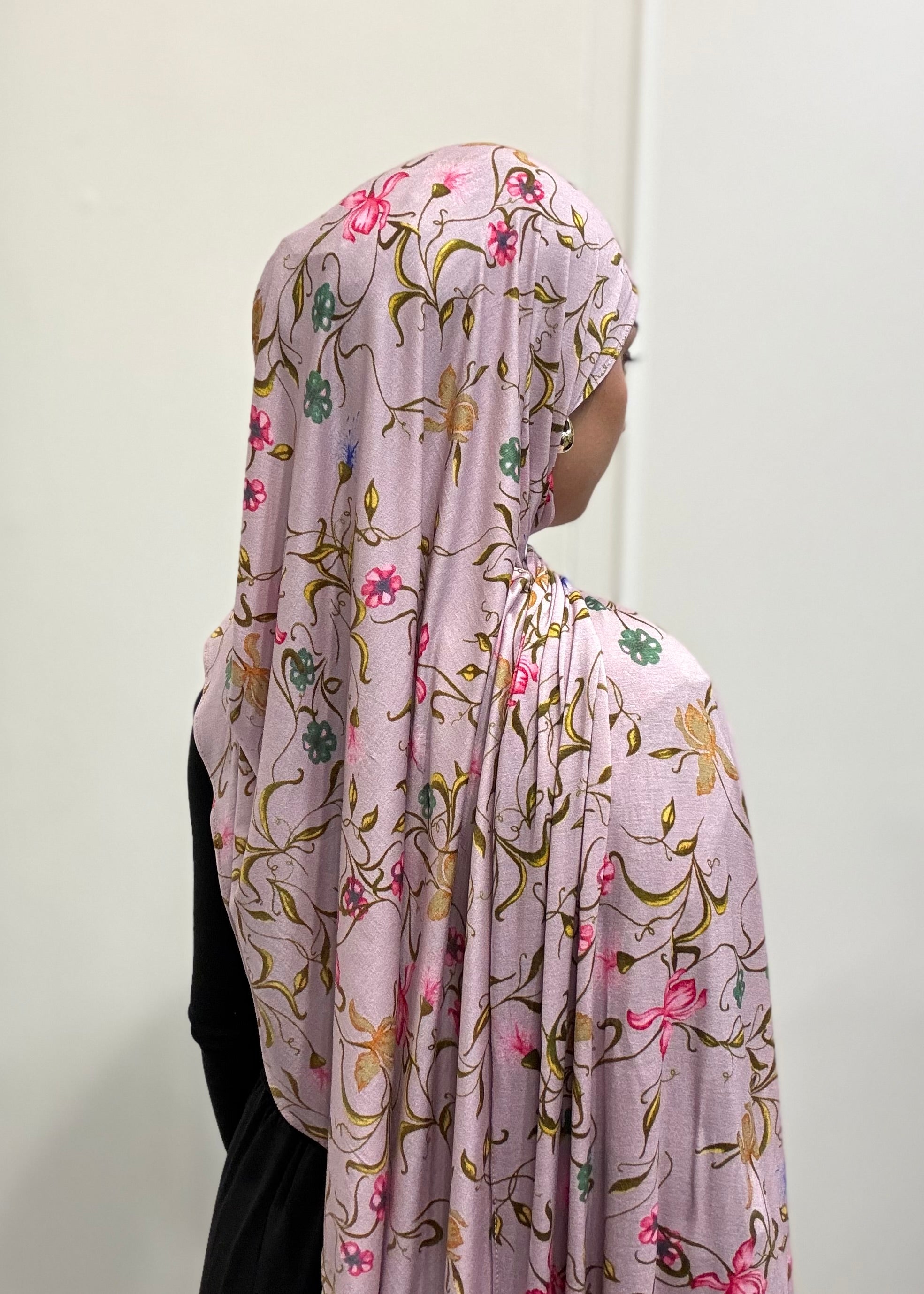 PINK FLORAL JERSEY HIJAB