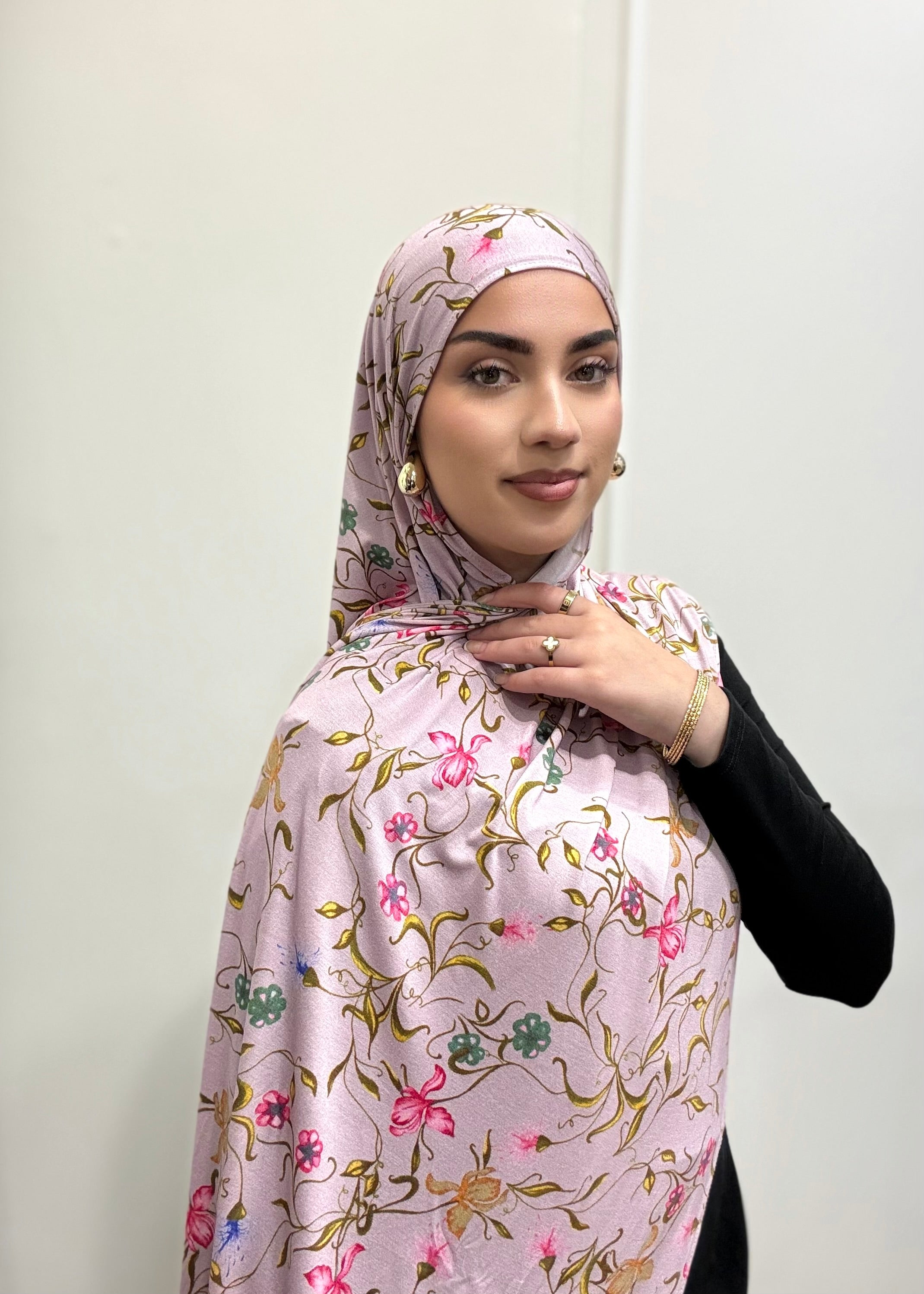 PINK FLORAL JERSEY HIJAB