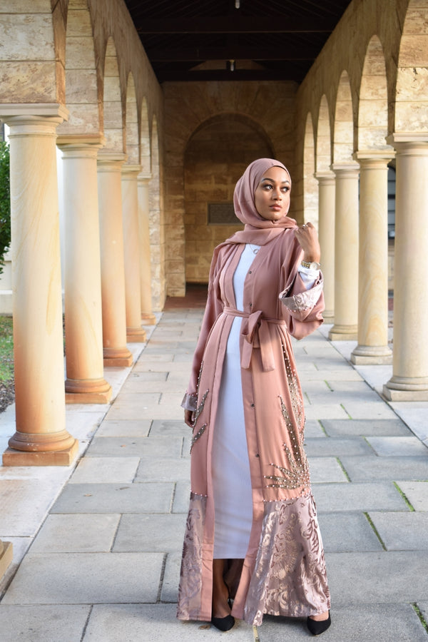 Ayah Dusty Tuaup Umbrella cut Open Abaya