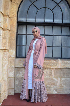 Ayah Dusty Tuaup Umbrella cut Open Abaya