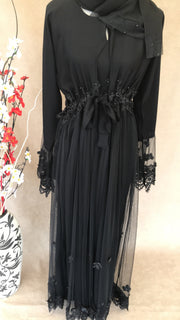 Black Embellished Lace Abaya
