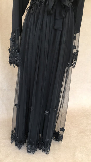 Black Embellished Lace Abaya