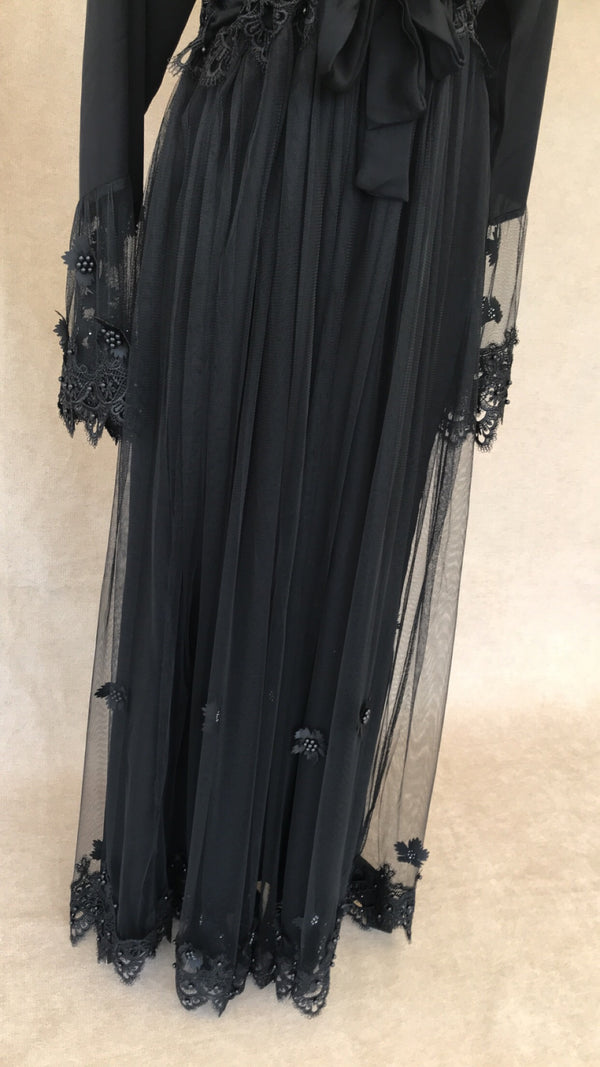 Black Embellished Lace Abaya