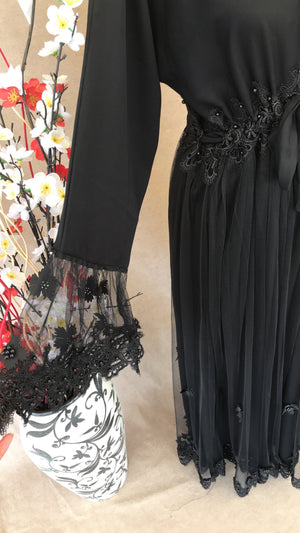 Black Embellished Lace Abaya