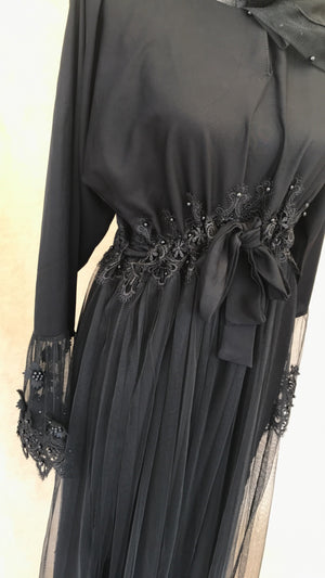 Black Embellished Lace Abaya
